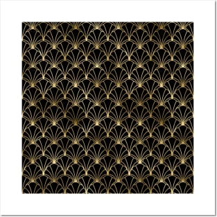 Scallop Shells in Black and Gold Art Deco Vintage Foil Pattern Posters and Art